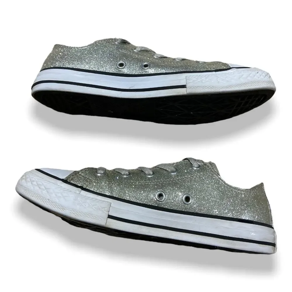 Converse Girls Sneakers 3 All Star Chuck Taylor Silver Gold Glitter Low‎ 641727C